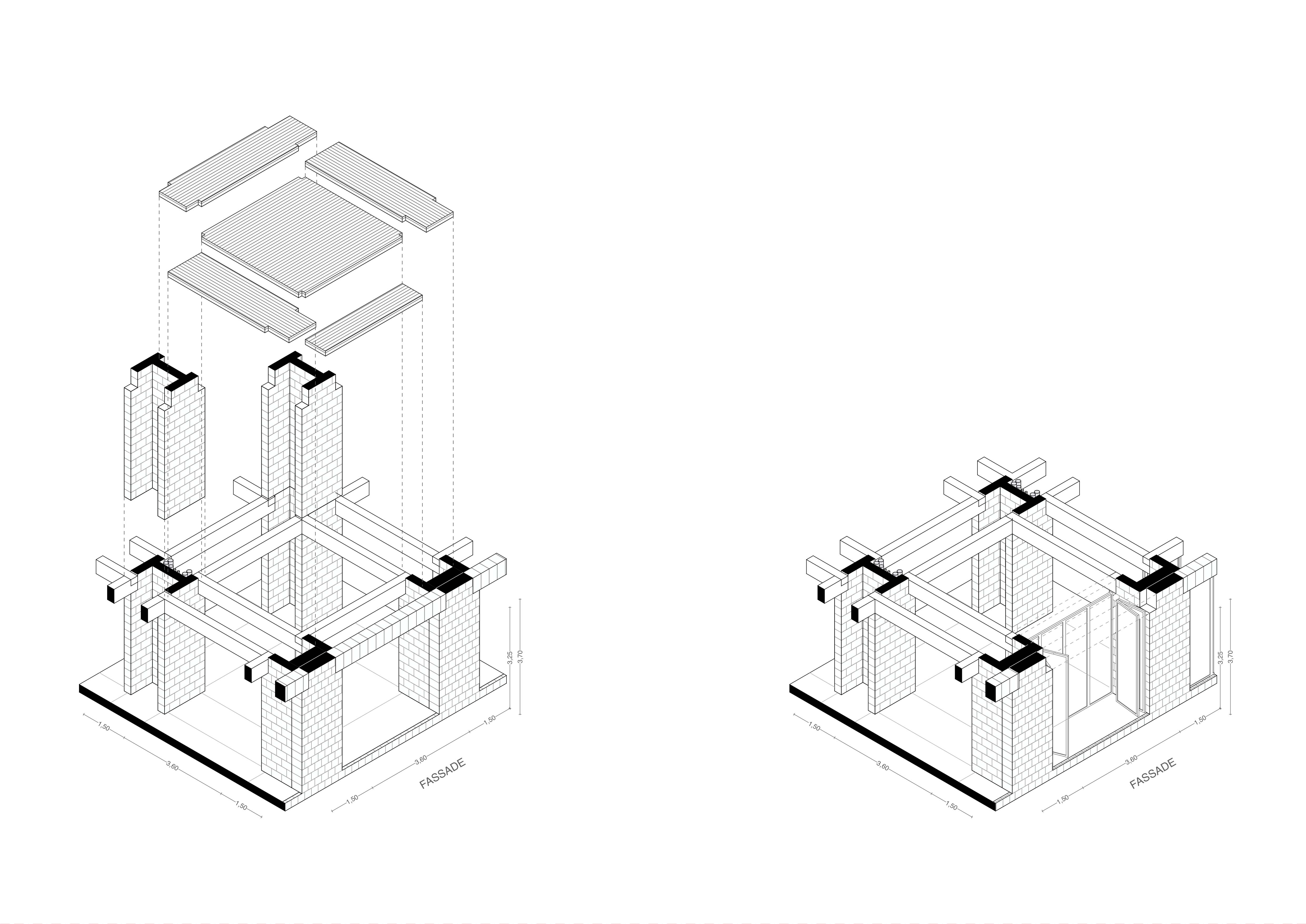 MODUL AXONOMETRIE KONSTRUKTION VERTIKAL_FASSADE 1_100